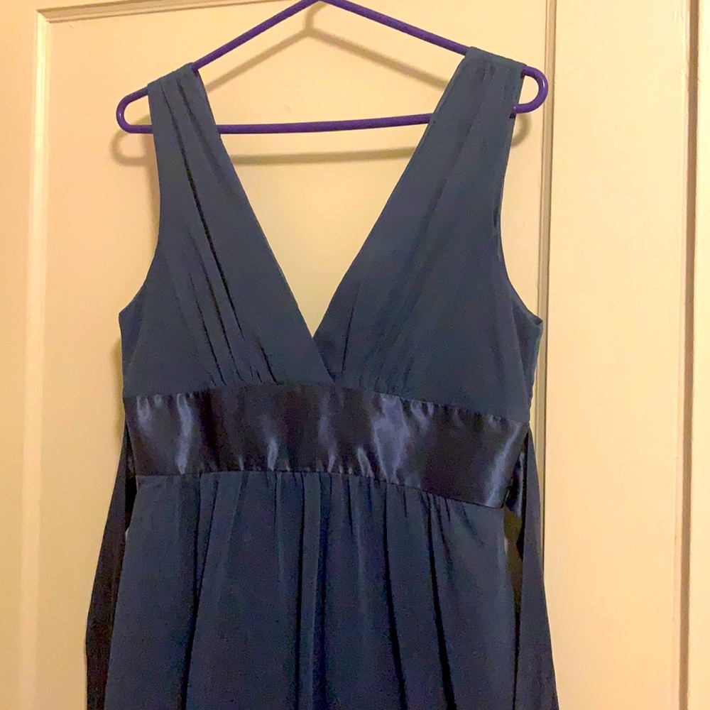 Navy blue sleeveless dress with sash